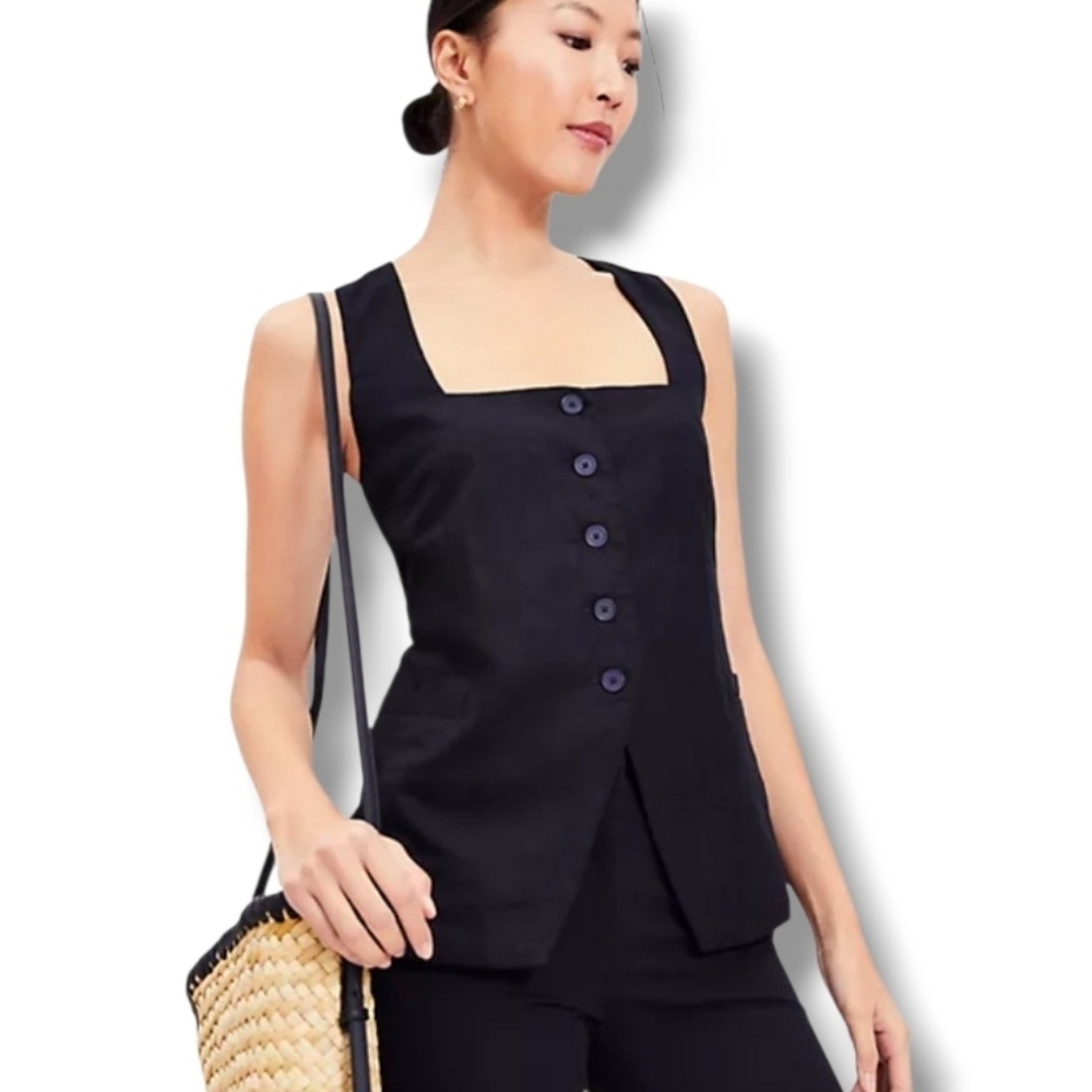LOFT Black Drape Tank Linen Blend Pocket Vest Size XL NWT - Picture 6 of 10
